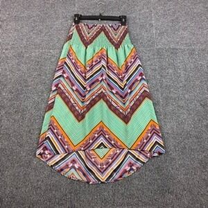 One Clothing Womens Small Boho Chevron High Low Skirt Multi Color‎ Smocked Waist